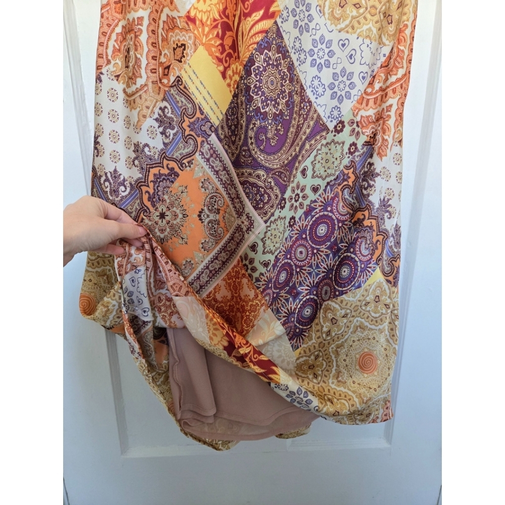 Vici‎ Women's Patchwork Midi Dress Size M Silky Boho Hippie Fairy Scarf Print - Picture 10 of 13